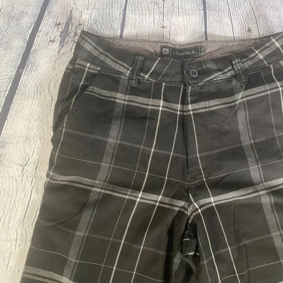 O'Neill Plaid Flat Front Bermuda Shorts Black - Picture 2 of 6